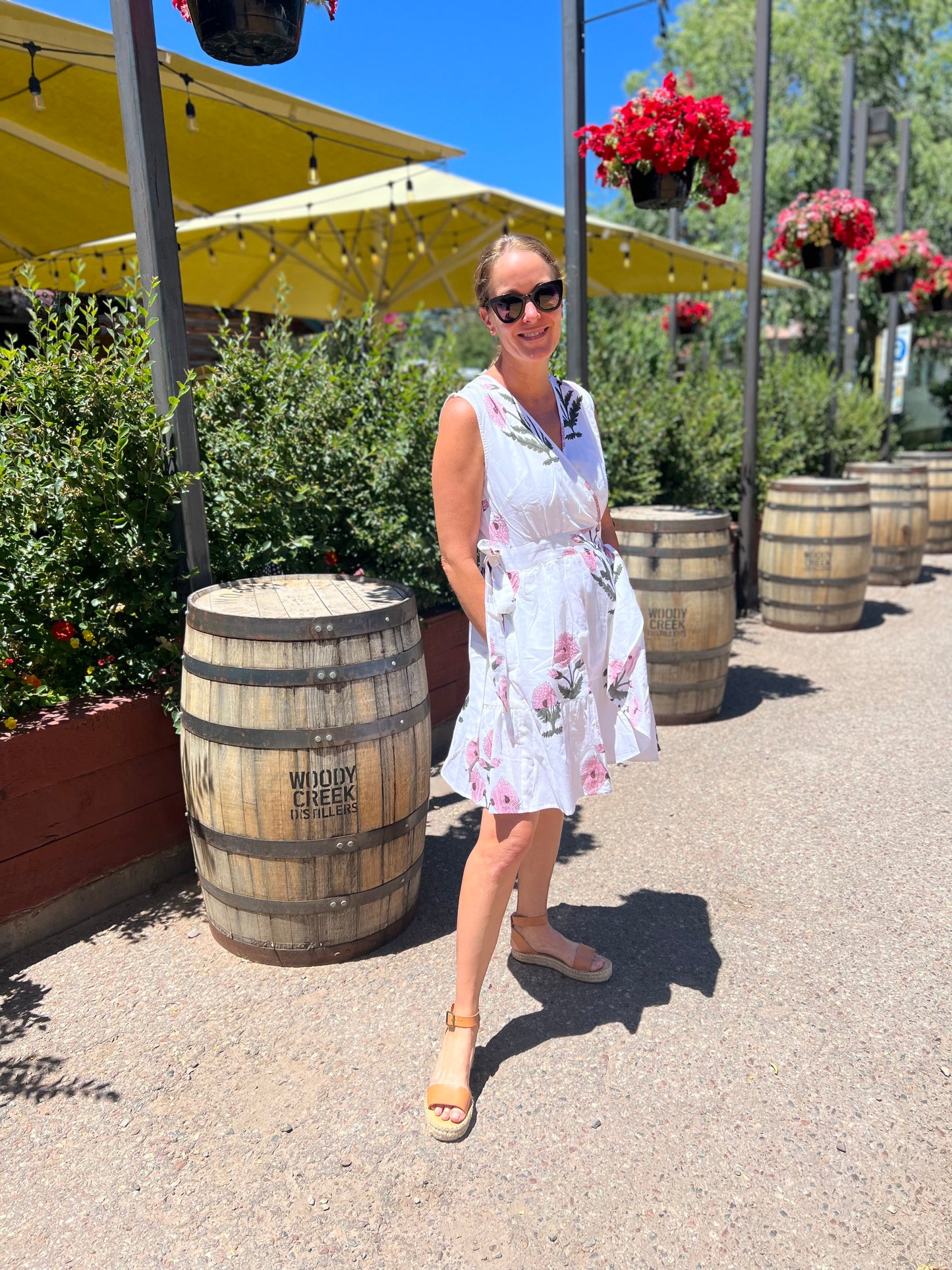 Kat Sleeveless Wrap Dress, Pink Poppies