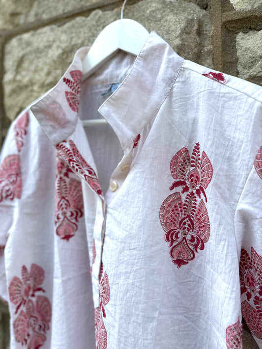 Collar Pop Top, Coral Mughal Print - final sale
