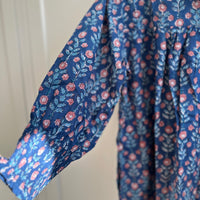 Market Dress, Navy with muted coral blooms.