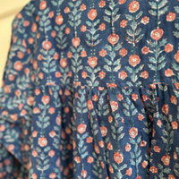 Market Dress, Navy with muted coral blooms.
