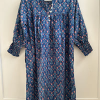 Market Dress, Navy with muted coral blooms.