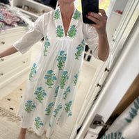 Belle île Dress, Turquoise Blooms