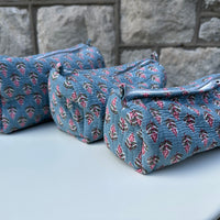 Makeup Bag Set, Dusty Blue Floral