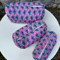 Makeup Bag Set, Pink & Blue Floral