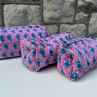 Makeup Bag Set, Pink & Blue Floral