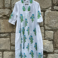 Belle île Dress, Turquoise Blooms