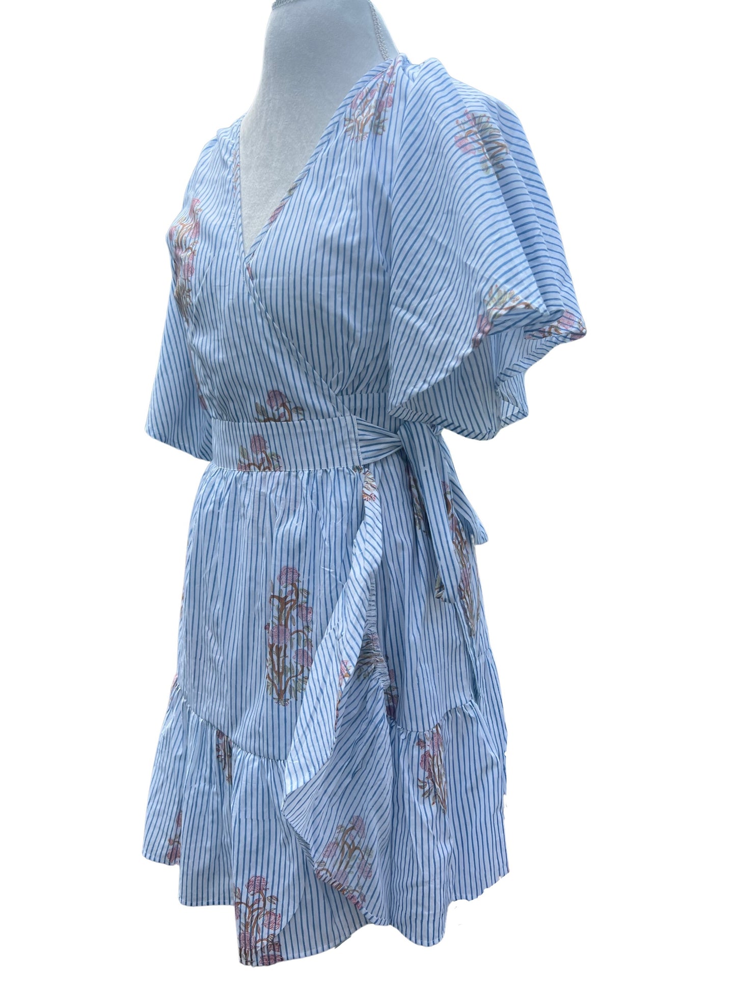 Samantha Wrap Dress, Vintage Floral Stripes
