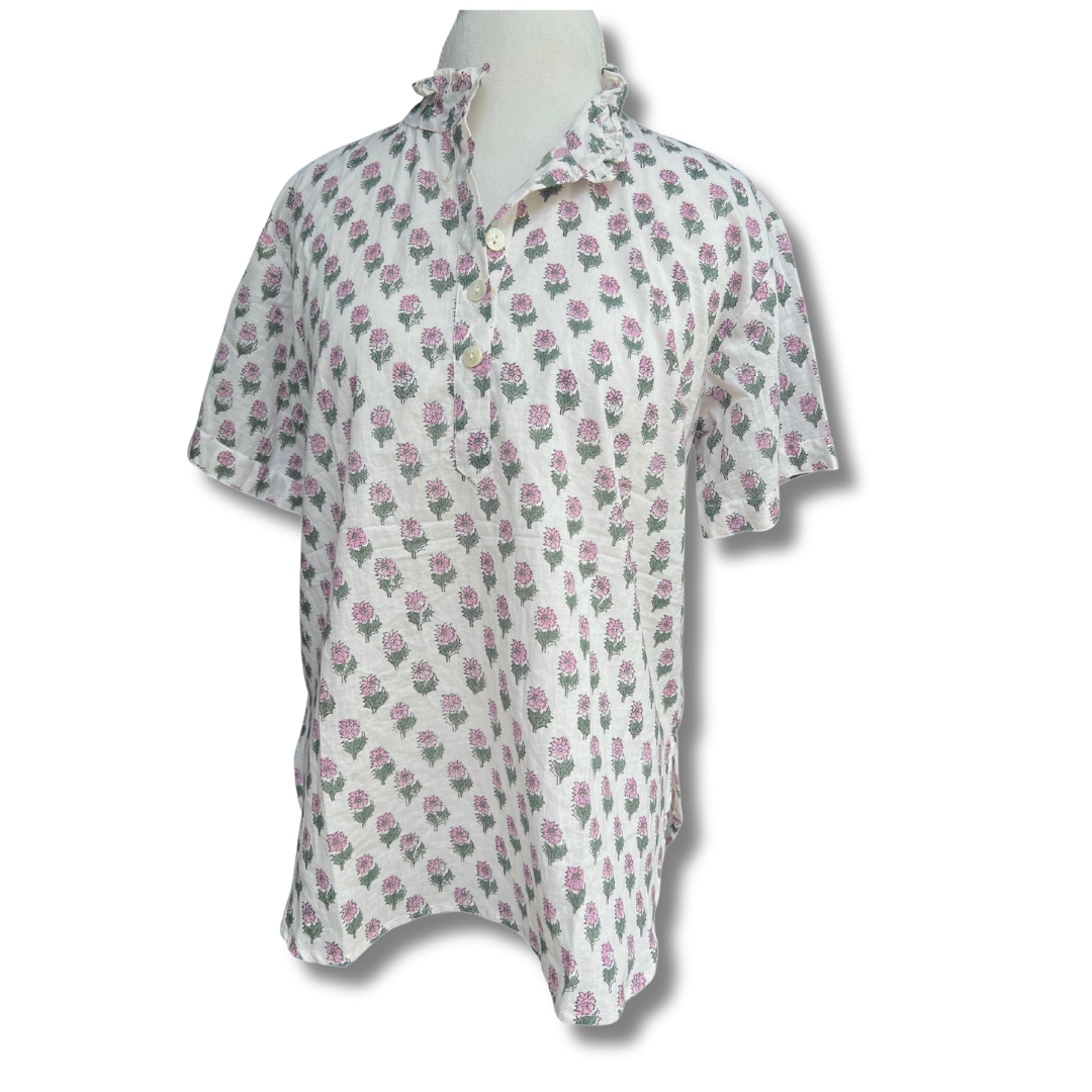 Sassaroo Camp Shirt, Pink Dahlias
