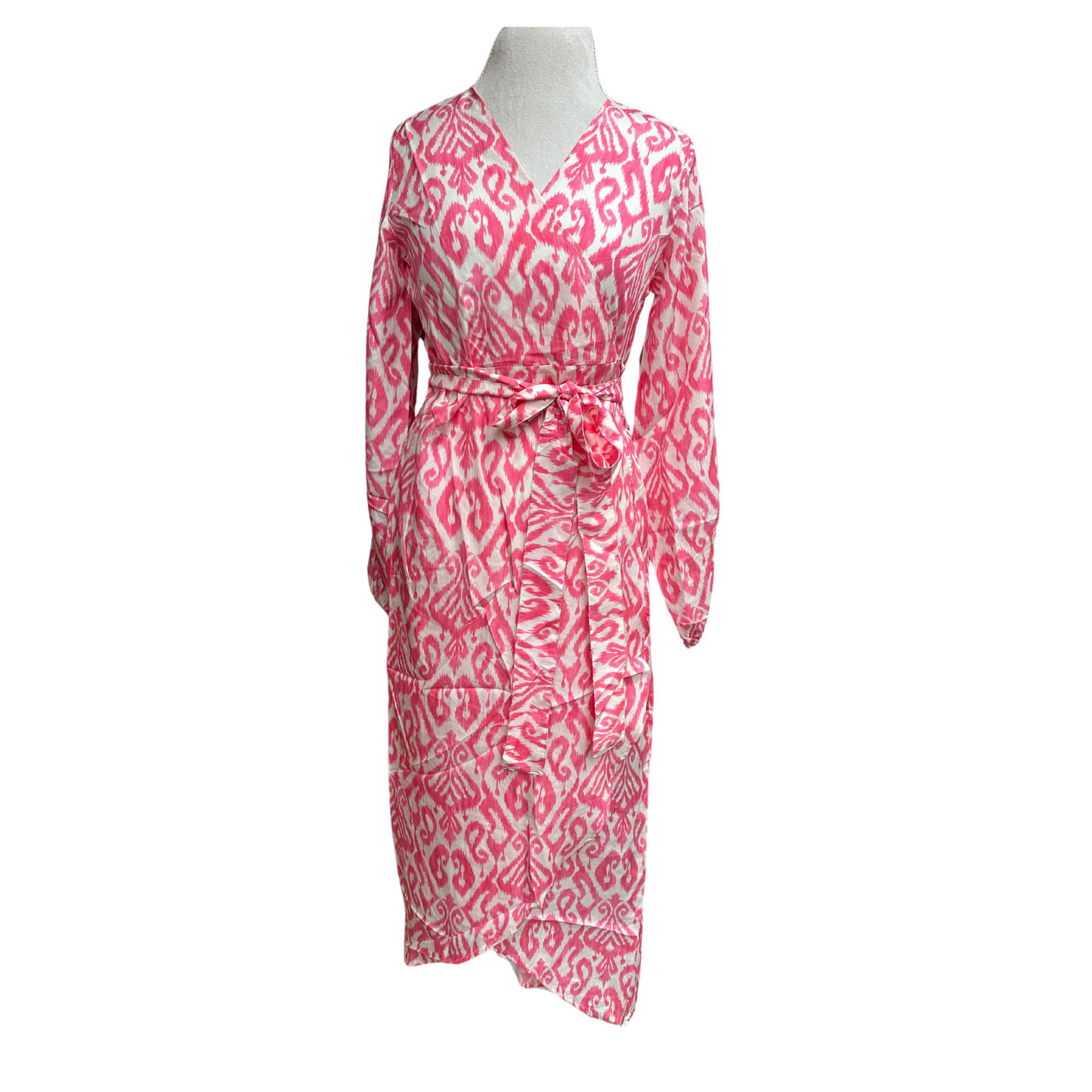 Washable Silk Wrap Dress, Perfect Pink Ikat