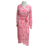 Washable Silk Wrap Dress, Perfect Pink Ikat