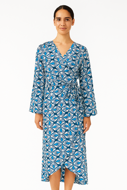 Washable Silk Wrap Dress, Peacock