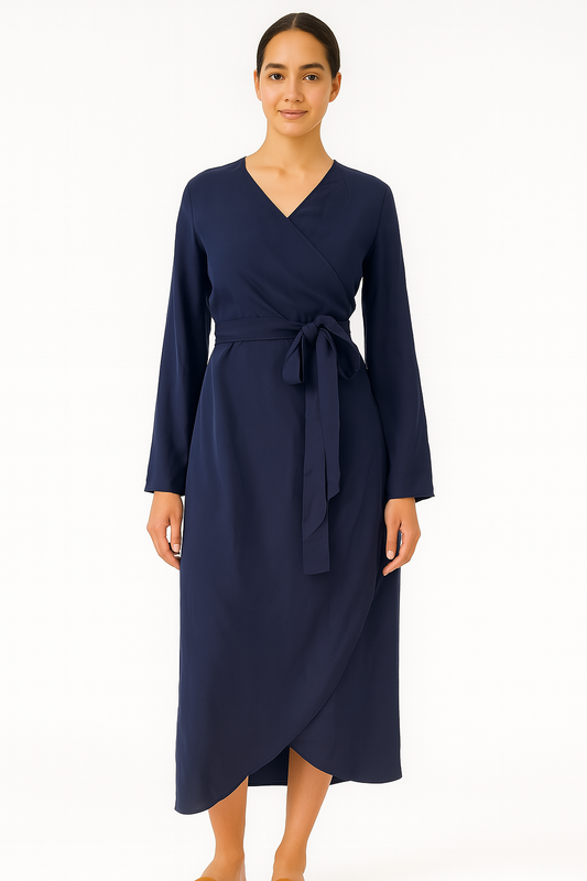 Washable Silk Wrap Dress, Navy