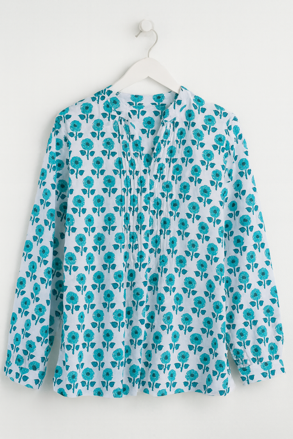 Pauline Pleated Blouse, Turquoise Blooms