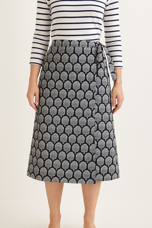 Cotton Wrap Skirt, Midnight Garden