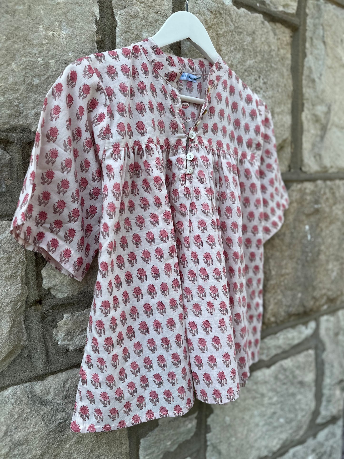 Short Sleeve Market Blouse, Sweet Pink Blooms