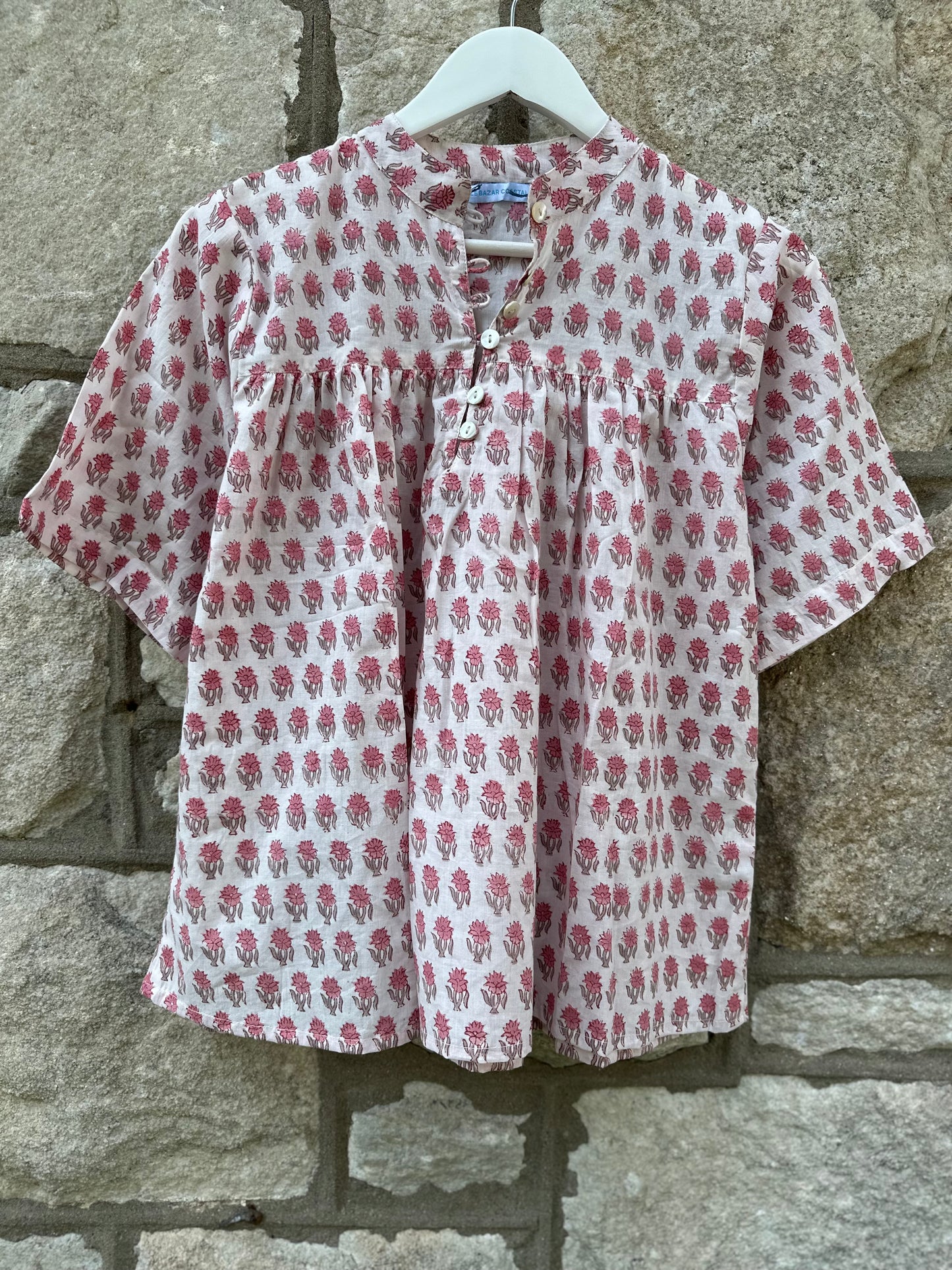 Short Sleeve Market Blouse, Sweet Pink Blooms