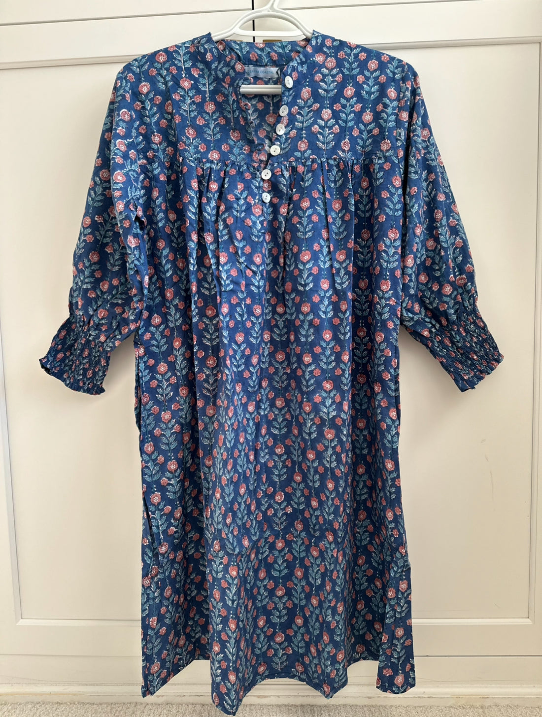 Market Dress, Navy with muted coral blooms.