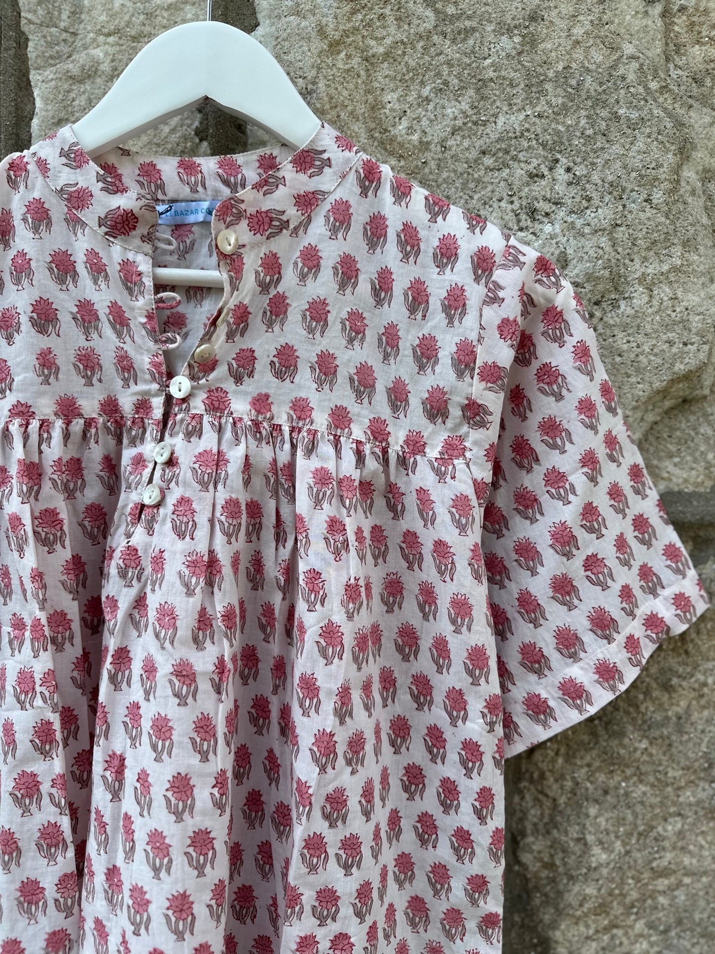 Short Sleeve Market Blouse, Sweet Pink Blooms