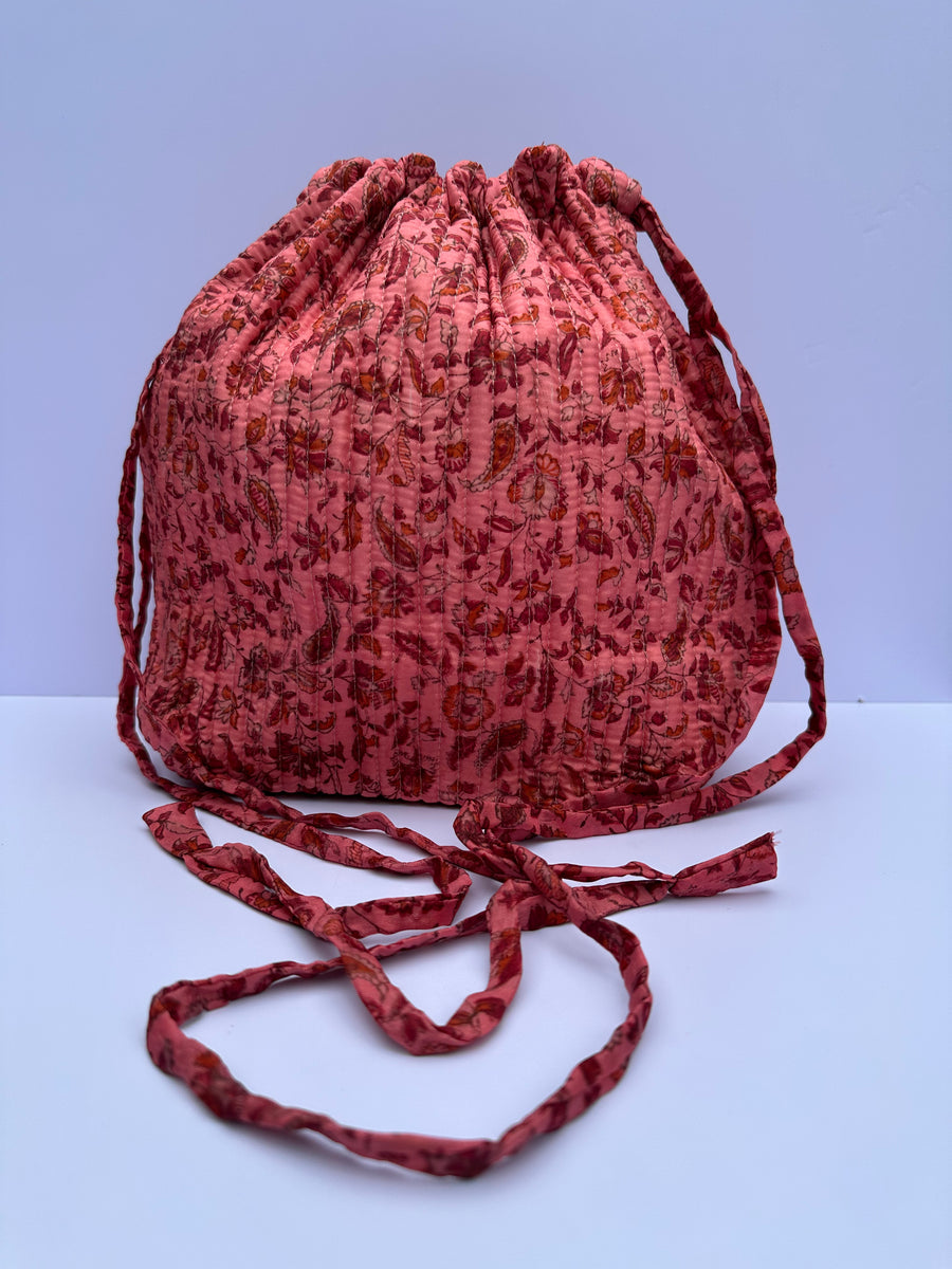 Luxury Slouch Bag - Coral & Red Leaves
