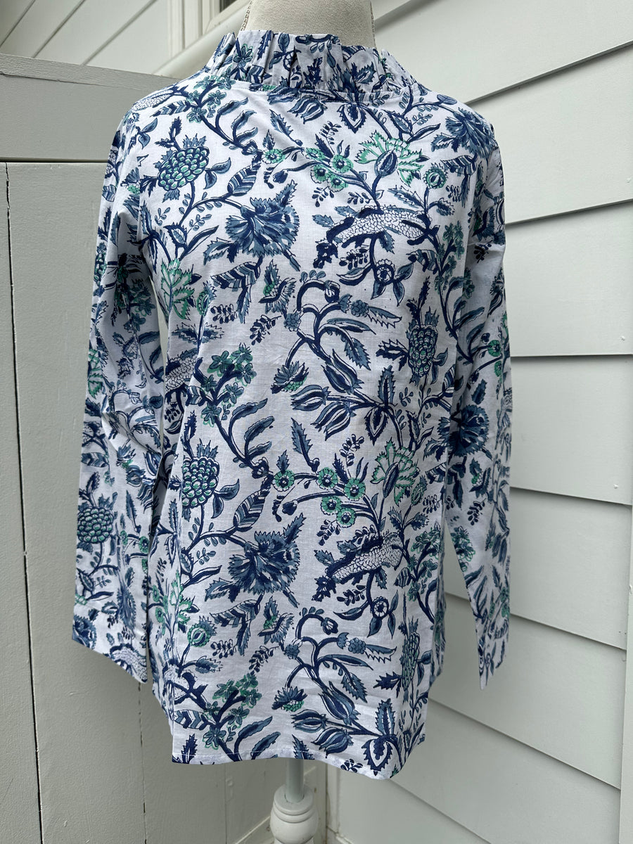 Lizzie Blouse, Blue Vines