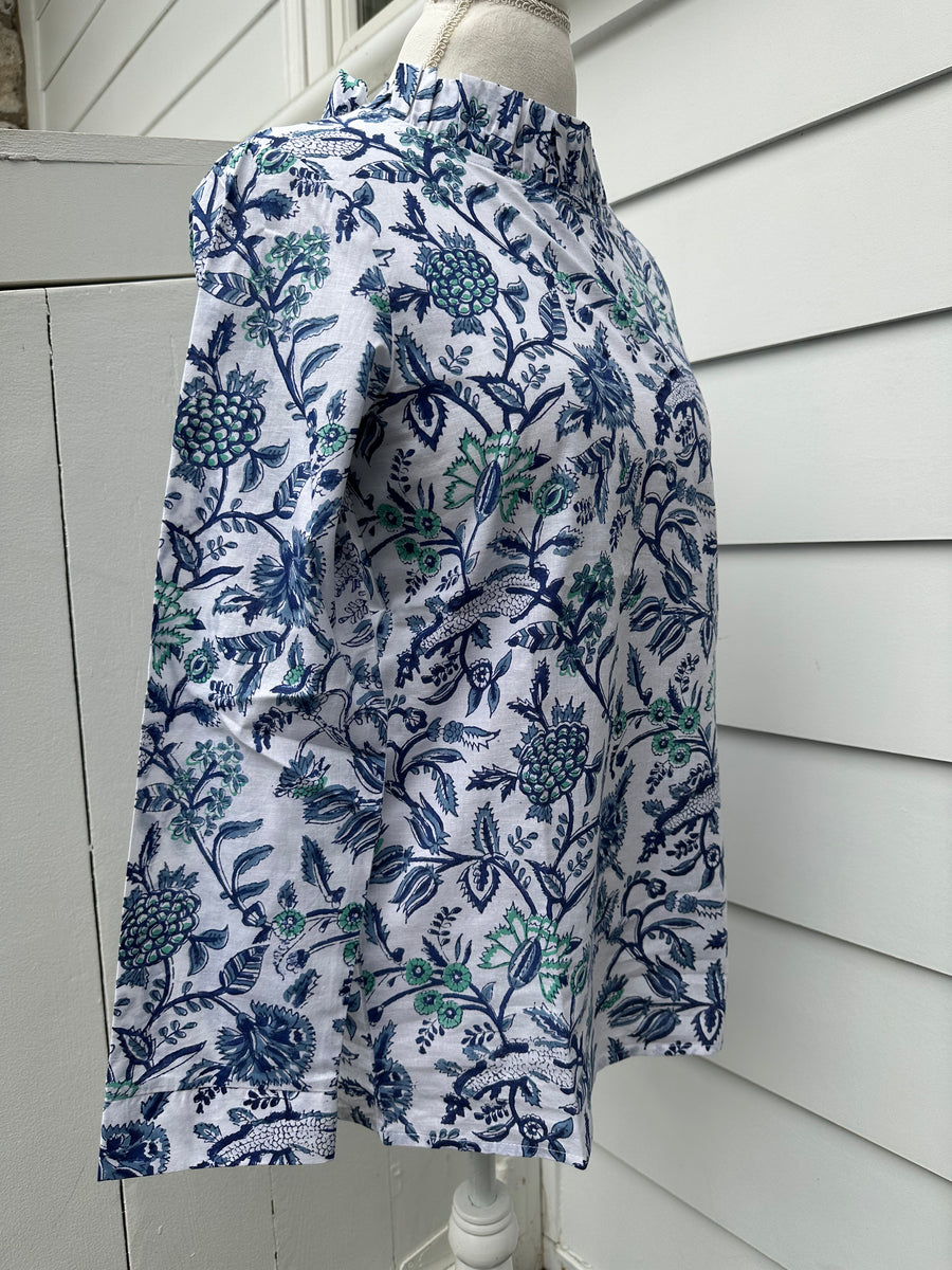 Lizzie Blouse, Blue Vines