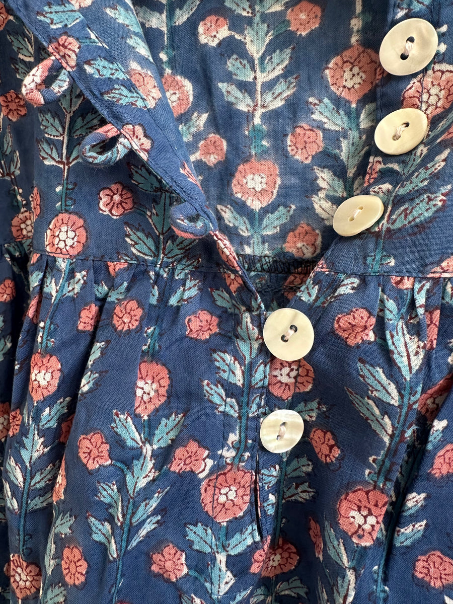 Market Dress, Navy with muted coral blooms.