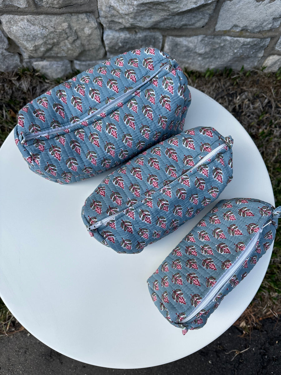Makeup Bag Set, Dusty Blue Floral