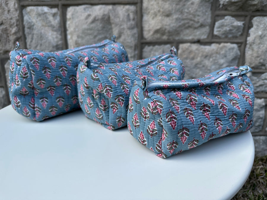 Makeup Bag Set, Dusty Blue Floral