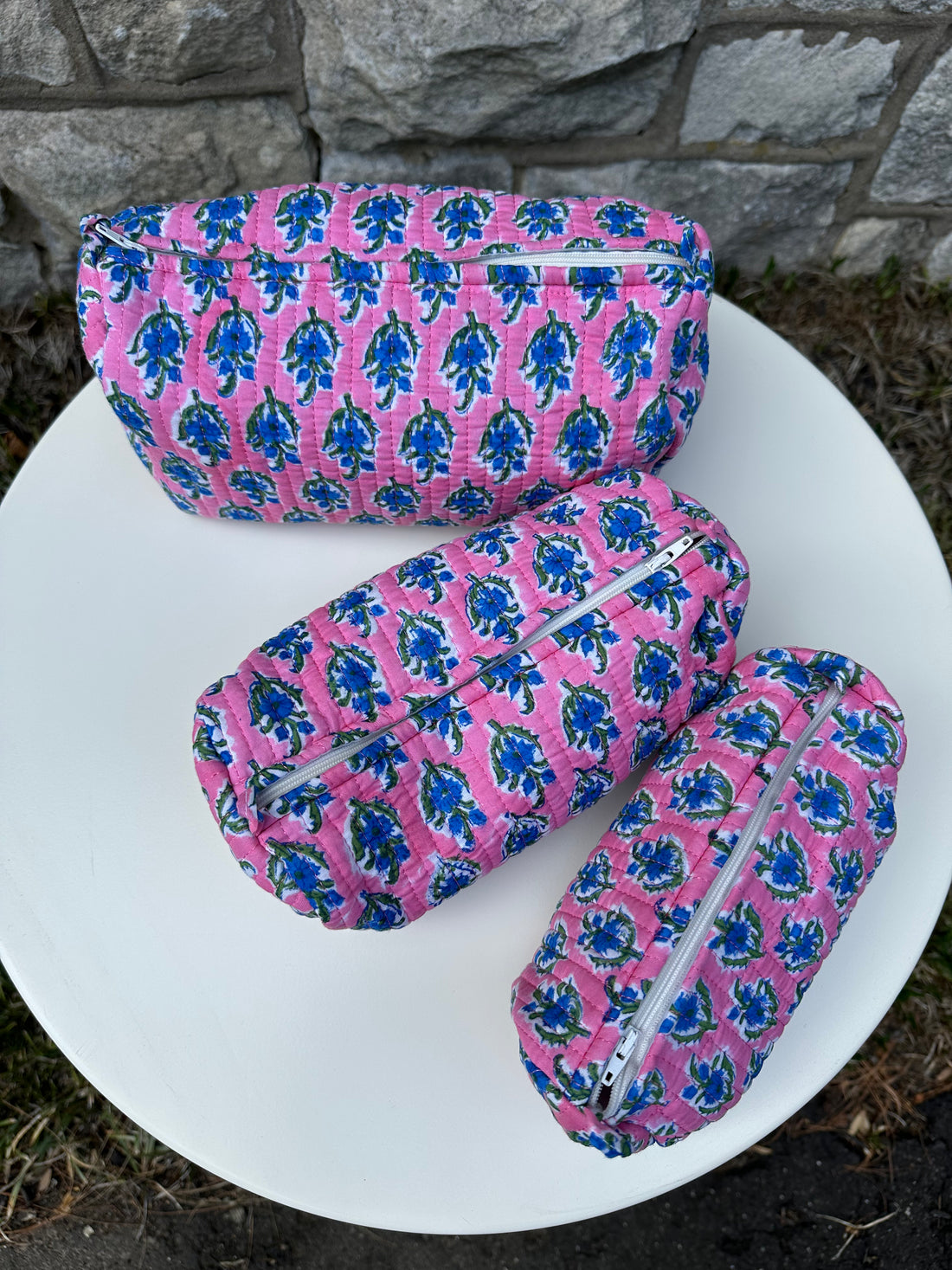 Makeup Bag Set, Pink & Blue Floral