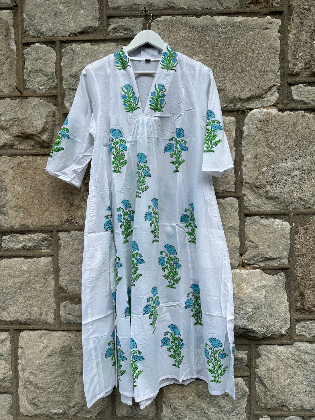 Belle île Dress, Turquoise Blooms