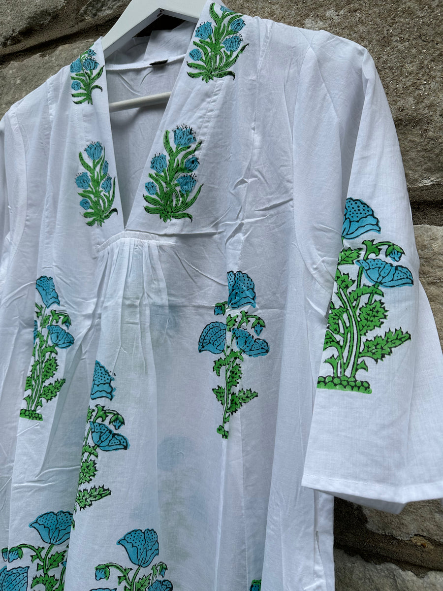 Belle île Dress, Turquoise Blooms