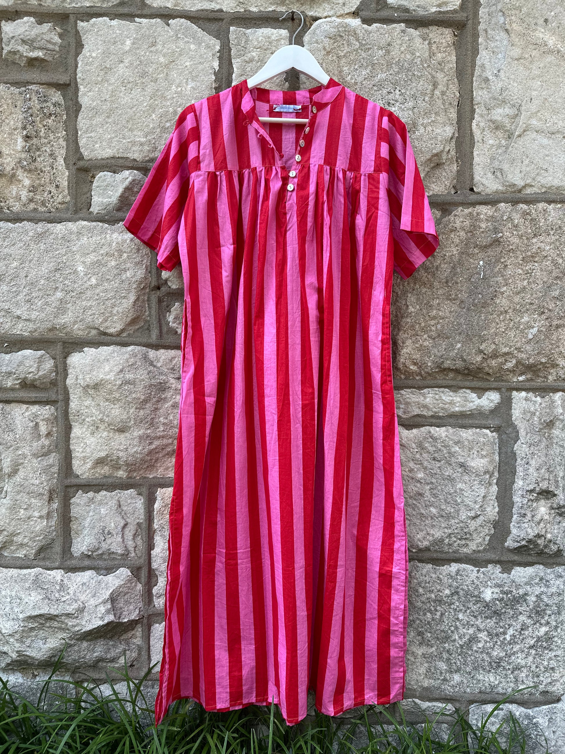Market Maxi Dress - Radish Red Cabana Stripe LE BAZAR COASTAL Market Maxi Dress - Radish Red Cabana Stripe LE BAZAR COASTAL