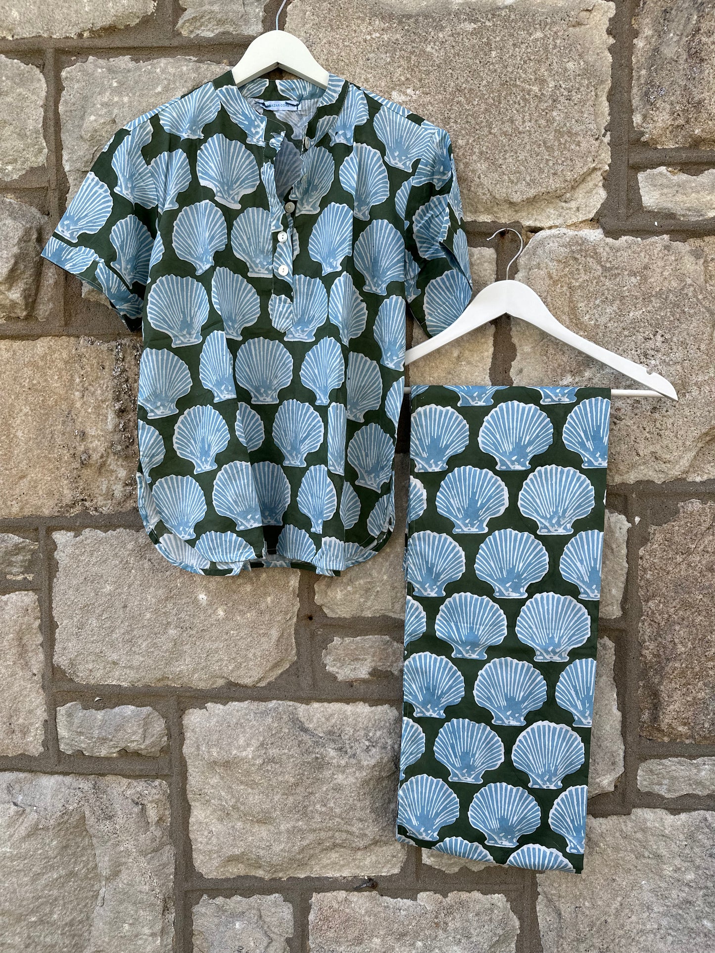 Camp Shirt, Deep Green with Blue Shells