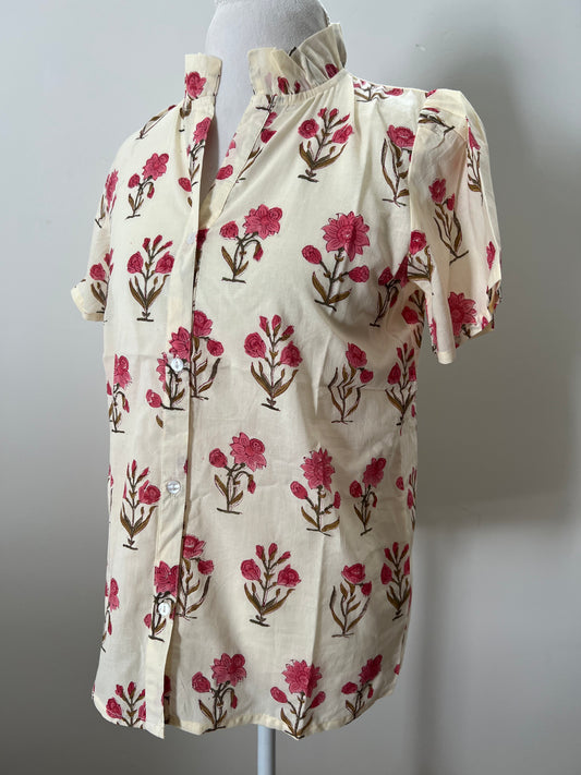 Caroline Camp Blouse, Raspberry Blooms & Poundcake-sample sale