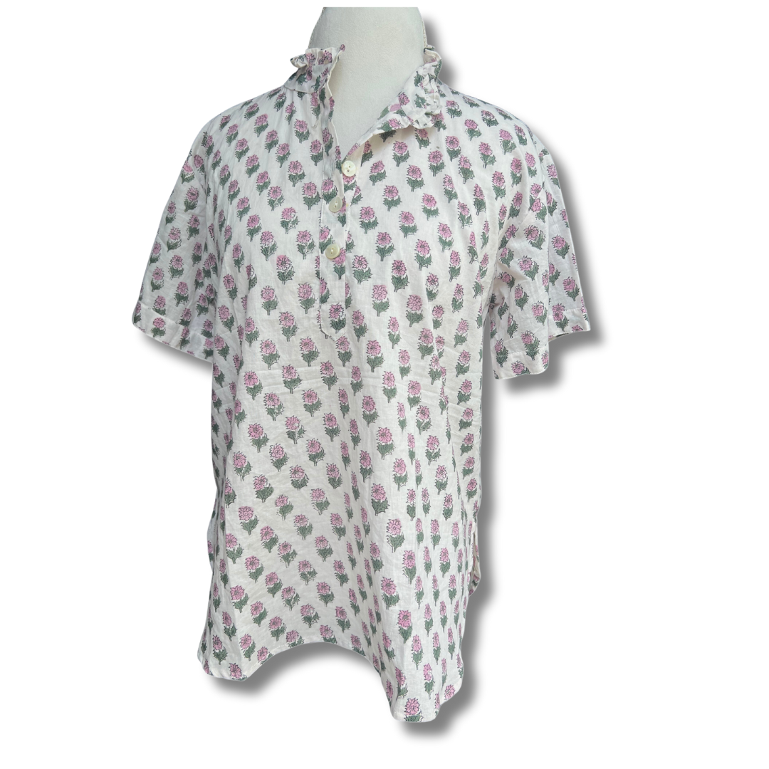 Sassaroo Camp Shirt, Pink Dahlias - Final Sale