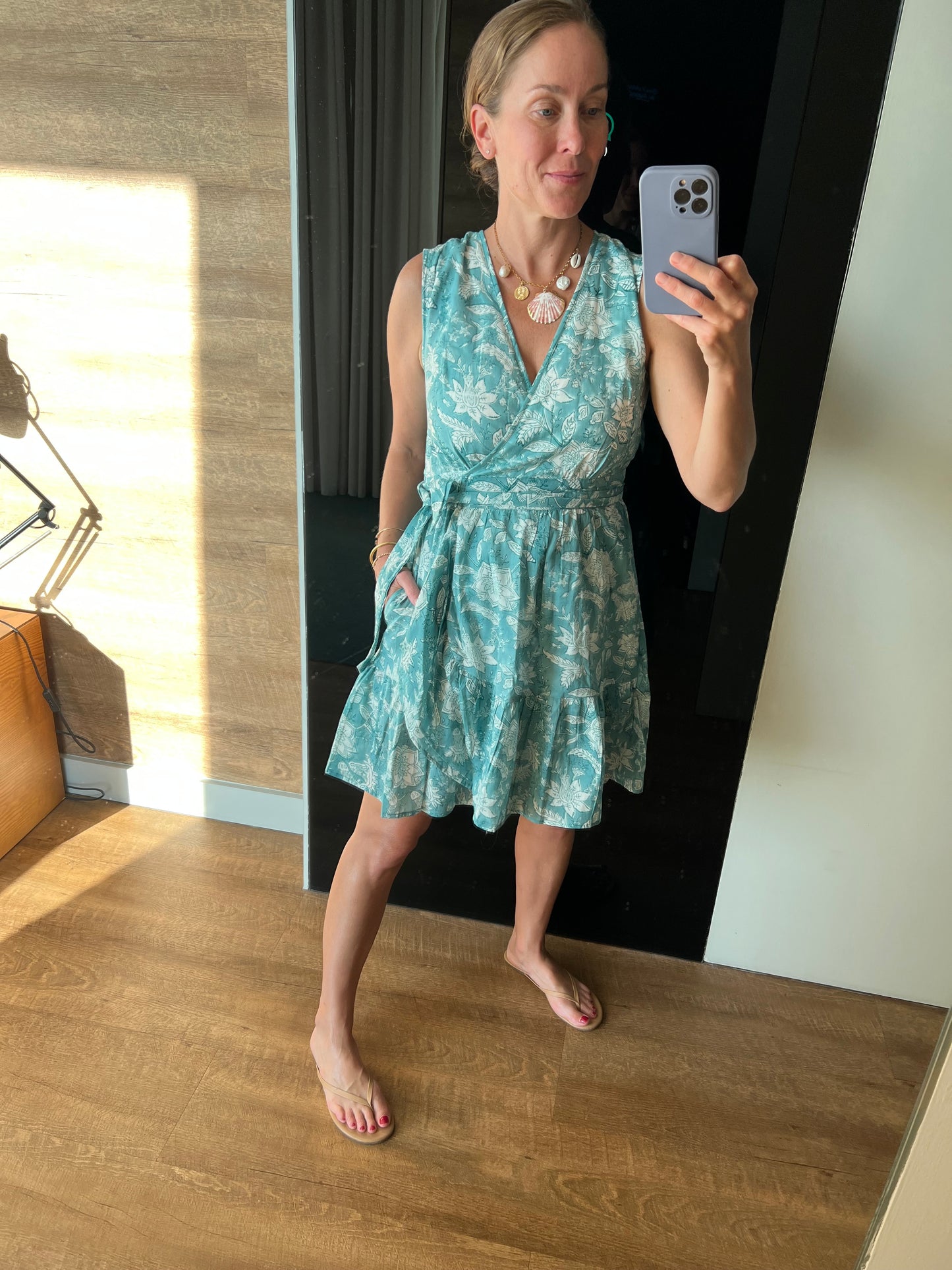 Kat Sleeveless Wrap Dress, Turquoise