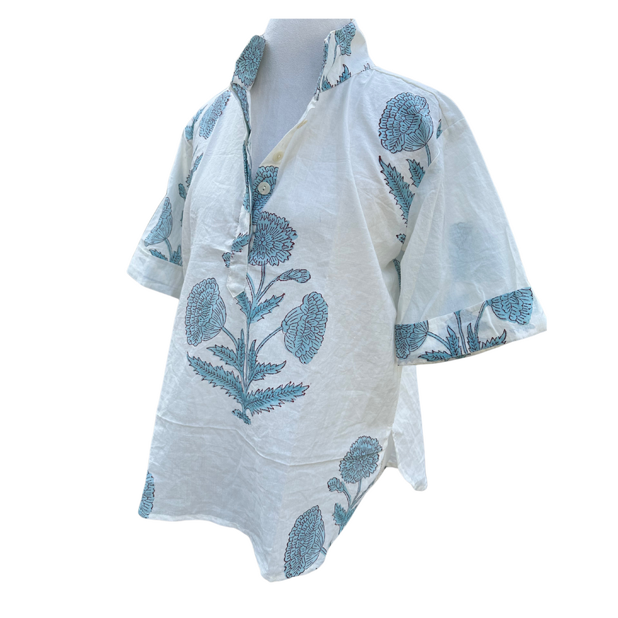 Collar Pop Top, Chambray Blue Floral