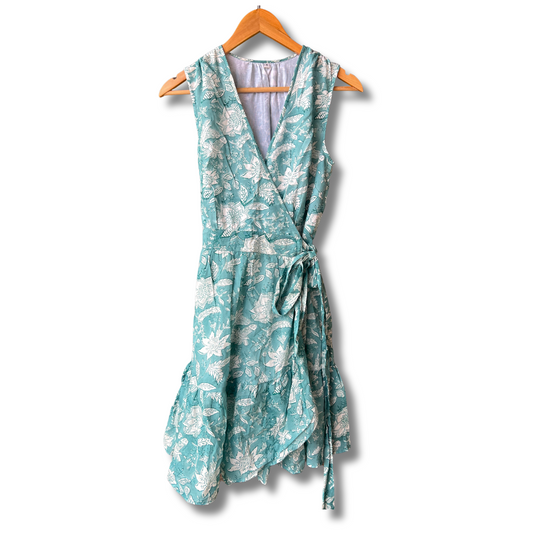 Kat Sleeveless Wrap Dress, Turquoise