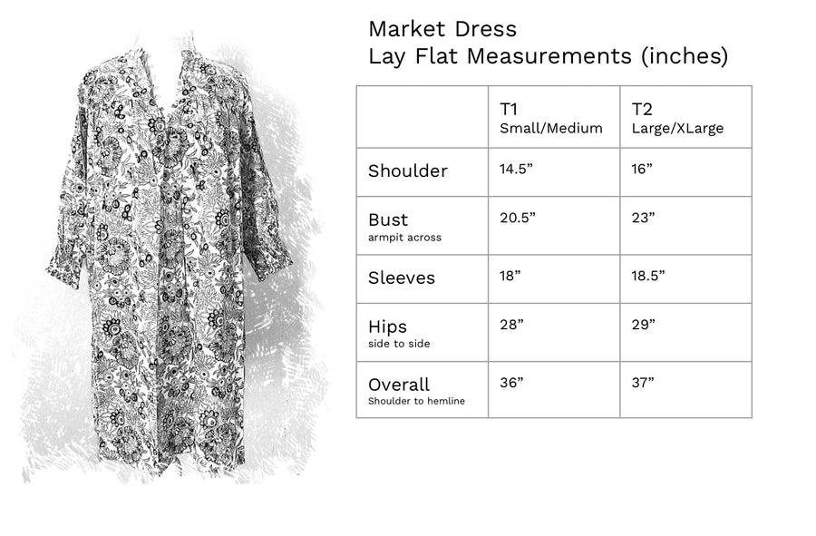 Market Dress, Navy with muted coral blooms.